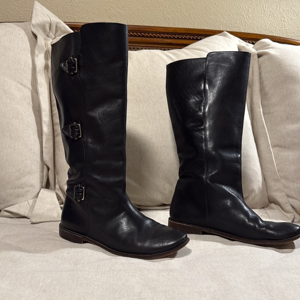 Frye Black Leather Boots with Buckles - Picture 5 of 10